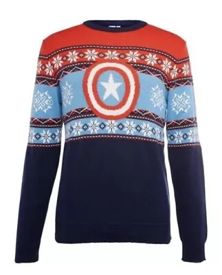 Buy Medium 38  Chest Captain America Ugly Christmas Xmas Jumper Sweater Avengers • 29.99£