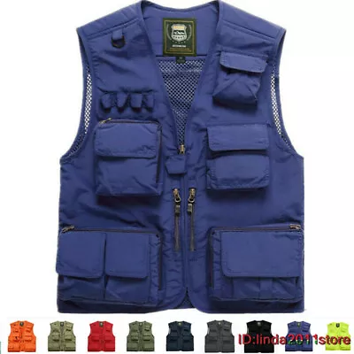 Buy Mens Sleeveless Jacket Breathable Fishing Vests Multi Pocket Reporter Waistcoat • 21.11£