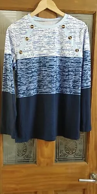 Buy T-Shirt Top Blue Multi Size Large Bust 42  Long Sleeves • 6.50£