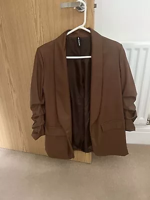 Buy NWOT With Stretch Brown Tan Faux Leather Look Blazer Jacket Size Medium 14 16 • 9.99£