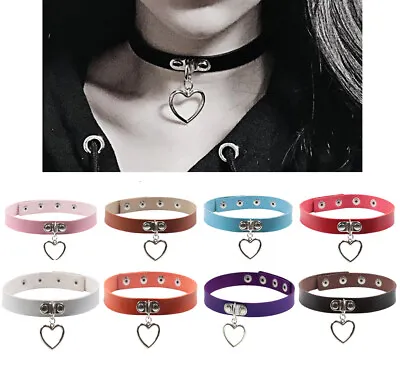 Buy Women Metal Heart Choker Faux Leather Necklace Jewellery - 9 COLOURS • 5.99£