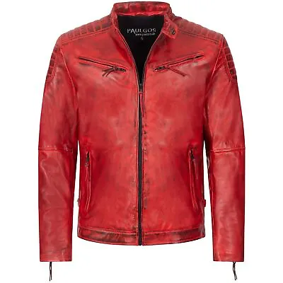Buy PAULGOS Men's Leather Jacket Genuine Leather Real Between-Seasons Fashion • 88.39£