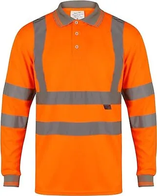 Buy Hi Viz High Visibility Long Sleeve Polo T-shirt Reflective Tape Safety Work Top • 13.99£