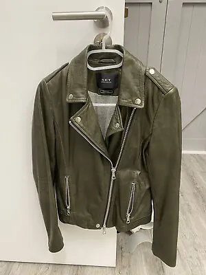 Buy SET Olive Leather Jacket UK 8 • 140£