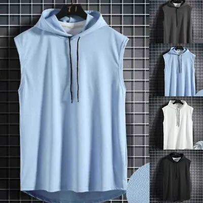 Buy UK Mens Gym Pullover Vest Casual Hoodie Hooded Tank Top Muscle T-Shirt Plus Size • 7.29£