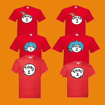 Buy Kids Women Men Thing 1 And Thing 2 T-Shirts World Book Day Funny Design Tee Tops • 6.49£