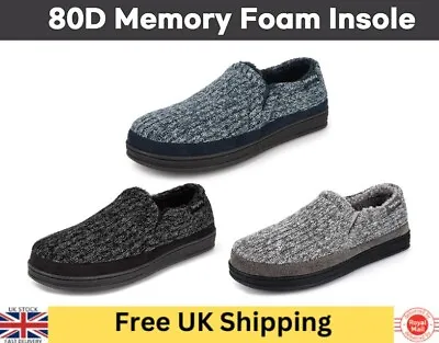 Buy Men's Knitted Slippers House Shoes Thick Memory Foam Anti Slip Size 10-11 Choice • 13.95£