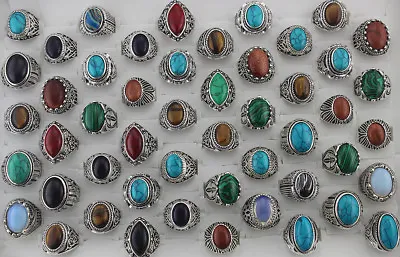 Buy 49pcs Natural Stone Jewelry Wholesale Mixed Lots Fashion Women/Men's Cool Rings • 27.59£