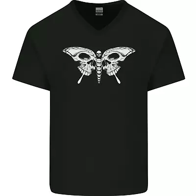 Buy Moth Skull Halloween Mens V-Neck Cotton T-Shirt • 11.99£