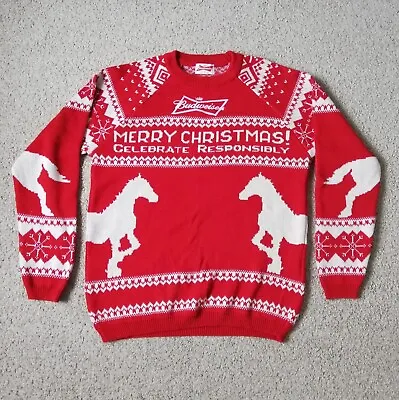Buy Budweiser Size Medium Christmas Jumper Red Embroidered Wool Blend Beer Lager Med • 24.99£