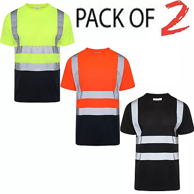 Buy 2 Pack Hi Viz Vis T-Shirt High Visibility Reflective Tape Safety Security Work • 18.95£
