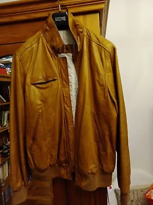 Buy Lottusse Mens Light Brown Leather Bomber Jacket Size M Elasticated Sleeves • 31£