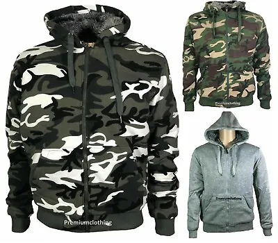 Buy Mens Womens Camouflage Thermal Jackets Hoody Hoodie Fleece Sherpa Fur Lined  • 19.99£