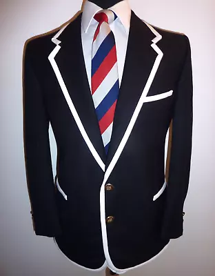Buy Men's Navy Blue White 44 S Boating Rowing Blazer College Suit Jacket Sport Coat • 129£