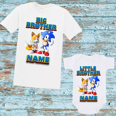 Buy Personalised Sonic Big Little Brother T-Shirt Superhero Boys Top Childrens Gift • 8.99£