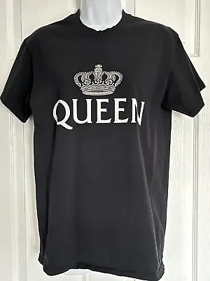 Buy Novelty Womens Black Graphic TShirt “Queen” Crown Size Medium • 4.82£