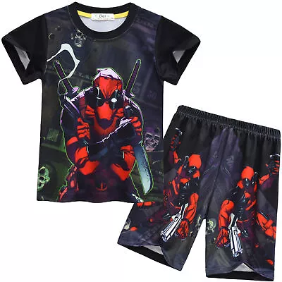 Buy 2pcs Kids Boys Deadpool Pajamas Set Cosplay Short Sleeved T-shirt+Shorts*Outfits • 13.80£