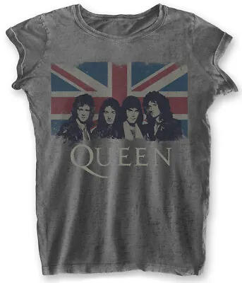 Buy Queen Vintage Union Jack Grey Womens Burnout T-Shirt OFFICIAL • 14.99£