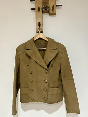 Buy Vintage Camel Tan Genuine Soft Chamois Leather Suede Steampunk Short Jacket S M • 49.95£
