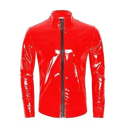 Buy Men Slim Faux Patent Leather Coat Jacket Tops PVC Shiny Wet Look Outwear Zip Top • 31.67£