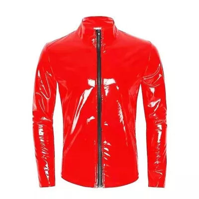 Buy PVC Men Faux Patent Leather Coat Jacket Tops Slim Shiny Wet Look Outwear Zip • 27.26£