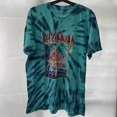Buy Def Leppard T-Shirt Large Tie Dye Short Sleeve Blue Teal 80’s Rock Band Style • 19.99£