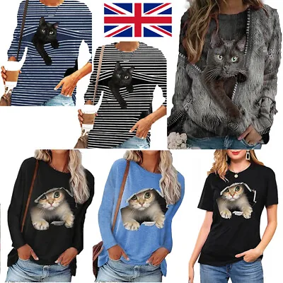 Buy Womens 3D Cat Funny Printed Long Sleeve T-shirt Top Casual Pullover Blouse Shirt • 13.99£