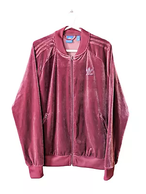 Buy Adidas Originals Track Jacket Womens Size 18 Full Zip Velour Velvet Maroon Red • 42.99£
