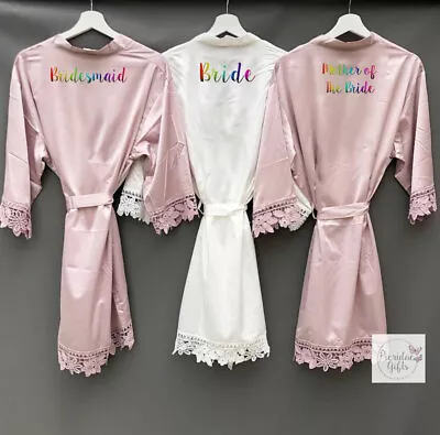 Buy Personalised Wedding Bridesmaid Bride Kimono Pyjamas Gown Satin Lace V Neck Robe • 12.99£