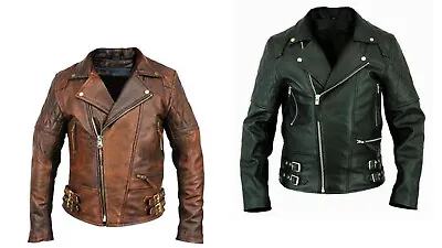Buy Mens Biker Brando Real Leather Motorbike Classic Biker Jacket UK • 29.99£