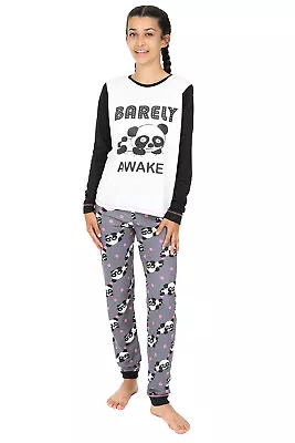 Buy Cute Girls Barely Awake Panda Long Pyjamas Black And White Pj 7-16 Years Us • 9.99£