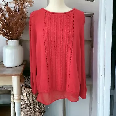 Buy Lucky Brand Mixed Media Sweater S Red Chiffon Sheer Long Sleeve Pullover Flowy • 15.12£