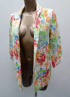 Buy £45 NEW River Island White Blazer 3/4 Sleeve Jacket Size 10 Floral Open Front • 0.99£