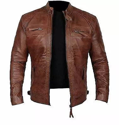 Buy Men's Antique Vintage Diesel Brown Café Racer Genuine Sheepskin Leather Jacket • 135£