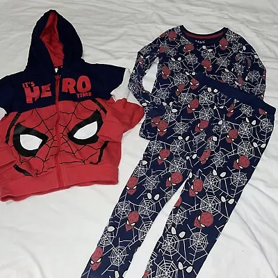 Buy Boys Spiderman Pyjama Set And Hoodie 6-7 Years Clothes • 0.99£