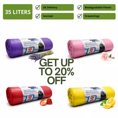 Buy Plastic Bin Liners With Strong Handles Eco-friendly Waste Liners 35 Liter • 43.49£