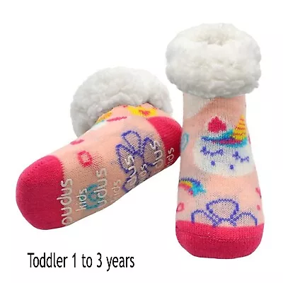 Buy Kid's Classic Slipper Socks Unicorn Pink Gripper Fuzzy 4-7 Years Old • 10.23£