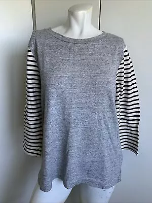 Buy J.Crew Women’s Large 3/4 Sleeve Gray Striped Raglan Sleeve T-shirt • 9.46£