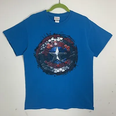 Buy MARVEL Civil War Captain America T Shirt MEDIUM Shield Blue Cotton Short Sleeve • 5.95£
