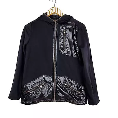 Buy ERIN SNOW Jacket Womens Medium Black Dani Jacket Hooded Shiny Faux Leather • 118.12£