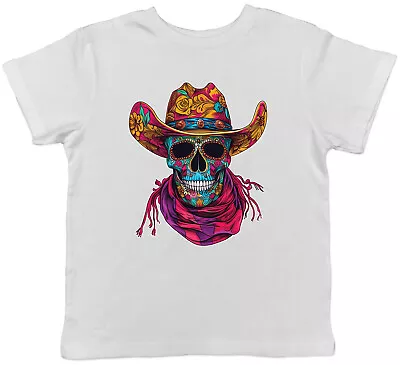 Buy Mexican Sugar Skull Kids T-Shirt Cowboy Hat With Scarf Childrens Boys Girls Gift • 5.99£