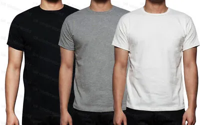 Buy Mens Short Sleeve T-Shirts 3PK Adults Plain Round Neck Summer Sports Cotton Top • 7.45£