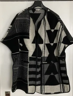 Buy M&S INDIGO Black Grey & Cream Cape Wrap Poncho Open-Sleeve Coat - UK 8 - 10 NWOT • 15£