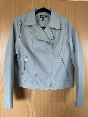 Buy NEW LOOK Size 12 PU Faux Leather Effect Biker Jacket Pale Blue Worn Once • 8.99£