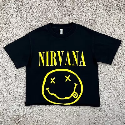 Buy NIRVANA Black Nevermind Graphic Print Cropped Crew Neck T-Shirt Women S 90s Rock • 11.69£