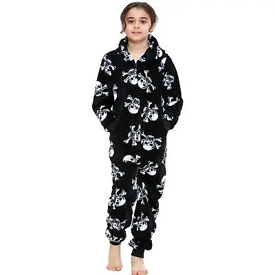 Buy Kids Girls Boys Fun Skull Print A2Z Onesie One Piece Black & White Pyjama Sets • 12.99£
