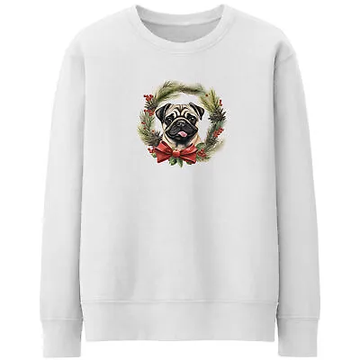 Buy Christmas Pug Wreath Womens Sweatshirt Dog Owner Her Xmas Sweater Men Women U... • 24.99£