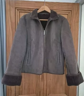 Buy Ladies Next Sheepskin Style Brown Jacket Size 14 • 7.50£
