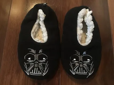 Buy Boys Toddler STAR WARS SLIPPERS Shoes BLACK DARTH VADER Sherpa Lined  S/M 10/11 • 4.01£