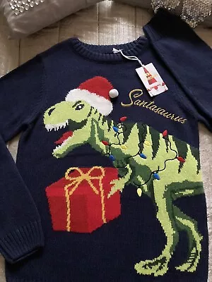 Buy NEXT Boys Christmas Jumper Age 10 Yrs Festive Dinosaur Santasaurus Santa Sweater • 8.23£